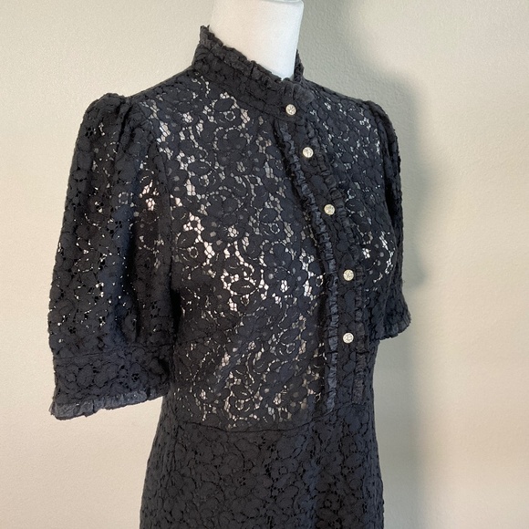 ZARA Black Lace Dress With Jewel Buttons Size Medium - Picture 3 of 11